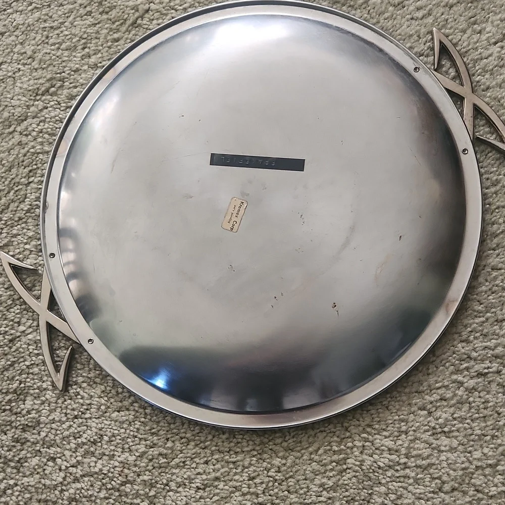 Vintage 1959 Kromex MCM Chrome Round Butler Serving Tray With Handles 13.25